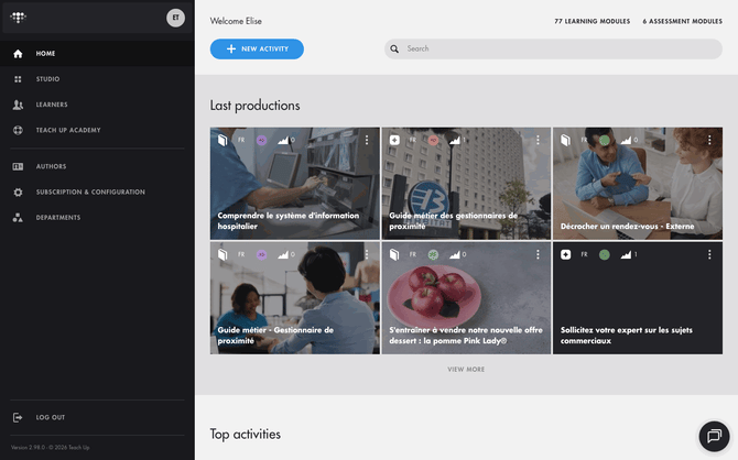 Subscription and configuration page: counters, breakdowns and tabs