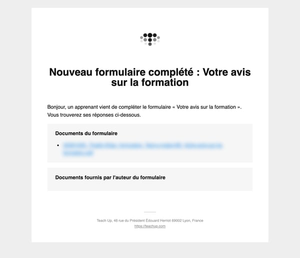 E-mail d'envoi automatique du formulaire, avec le PDF du formulaire complété