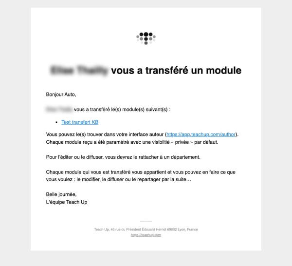 E-mail vous a transféré un module reçu par le destinataire