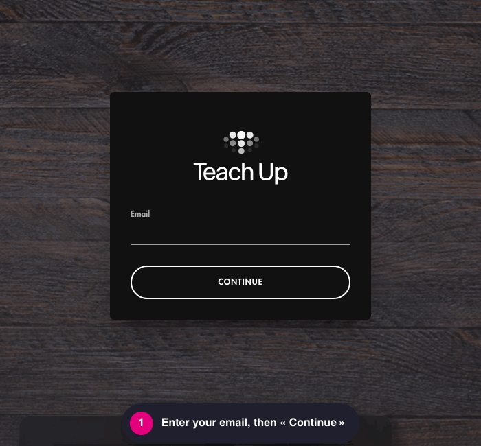 Two-step login: enter the email then « Continue », enter the password then « Login », and the « Back to the login page » button