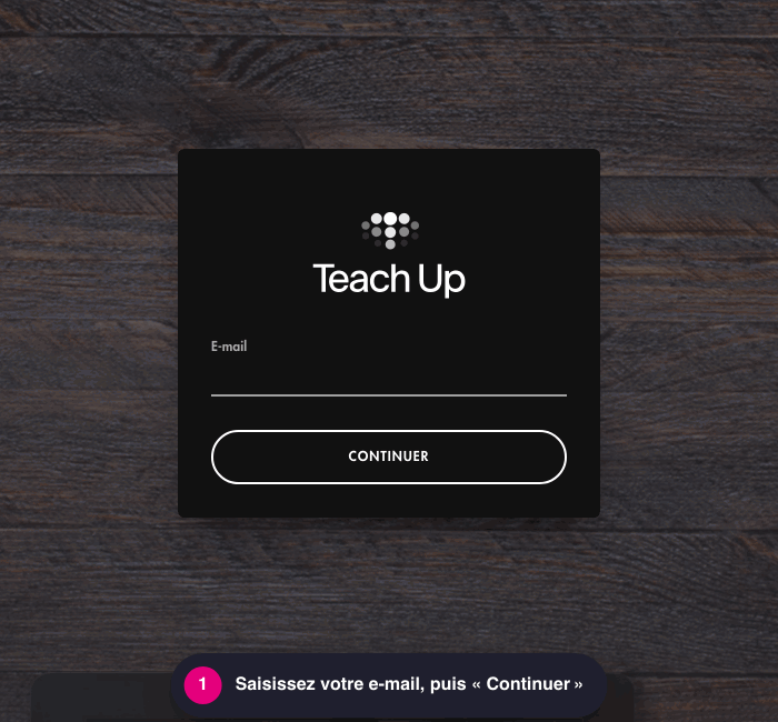 Connexion en deux étapes : saisie de l'e-mail puis « Continuer », saisie du mot de passe puis « Connexion », et bouton « Retour à l'identification »