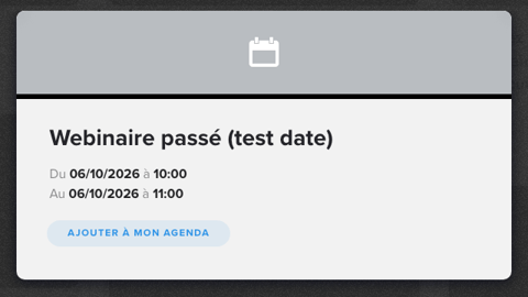Vue apprenant d'un événement daté : dates de début et de fin et bouton Ajouter à mon agenda