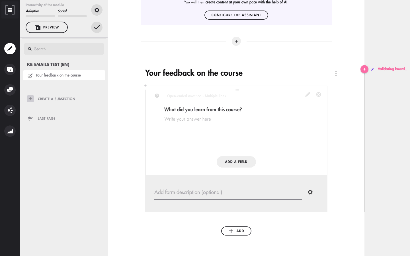 Adding a form from Add, More, Form, then typing its title