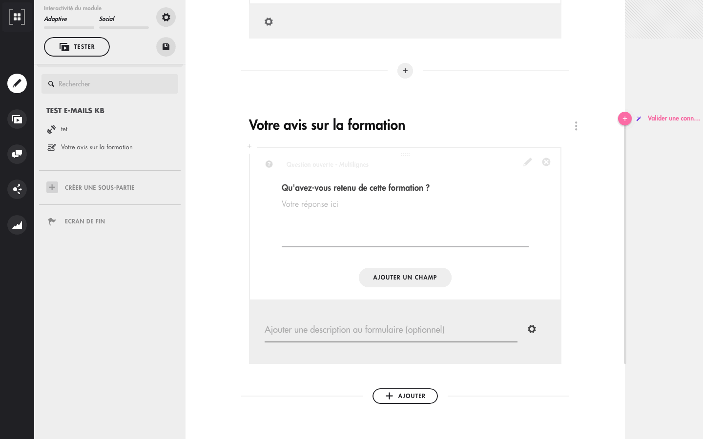 Ajout d'un formulaire depuis Ajouter, Avancés, Formulaire, puis saisie du titre