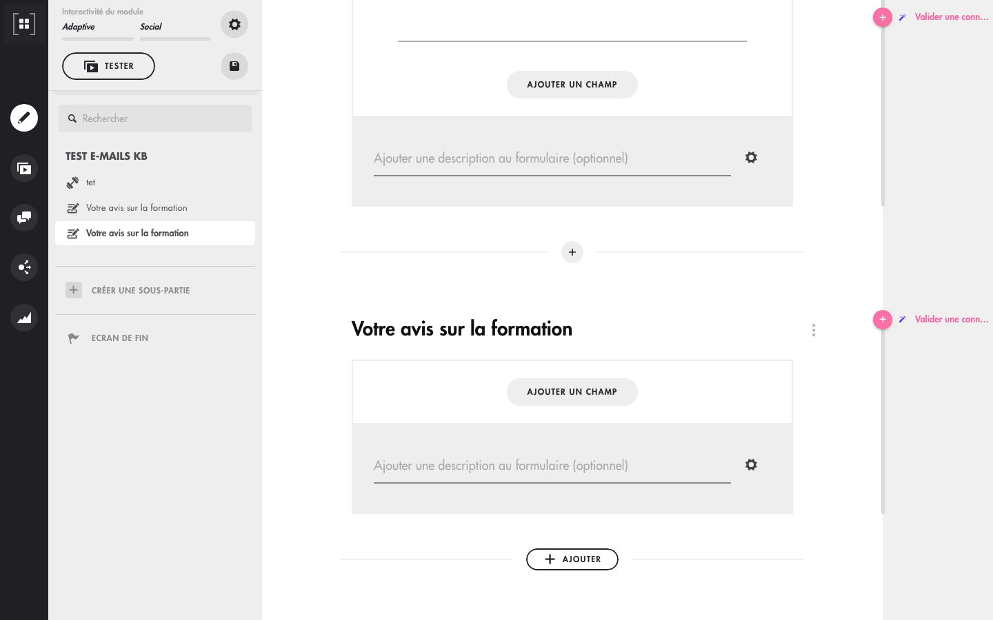 Ajout d'une question ouverte multiligne avec les cases Obligatoire et Dashboard cochées