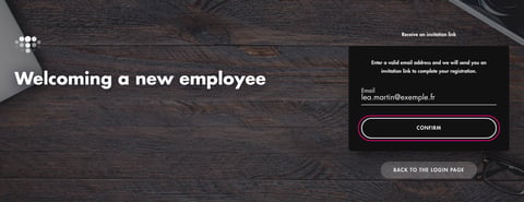 « Receive an invitation link » page: Email field and « Confirm » button