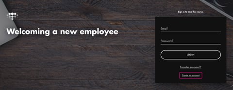 Login page of an activity opened through a direct access link, with the « Create an account » link