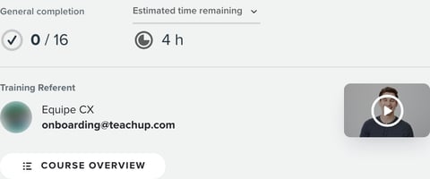 General completion (0 / 16), estimated time remaining (4 h), training referent and