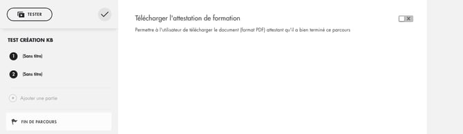 Page Fin de parcours : option Télécharger l'attestation de formation