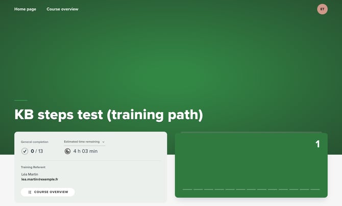 Preview of a training path with the Odyssey model, a green main color and the training referent