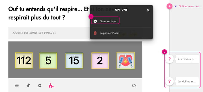 Menu Options d'une image : Tester cet input, et les deux questions rattachées à l'image