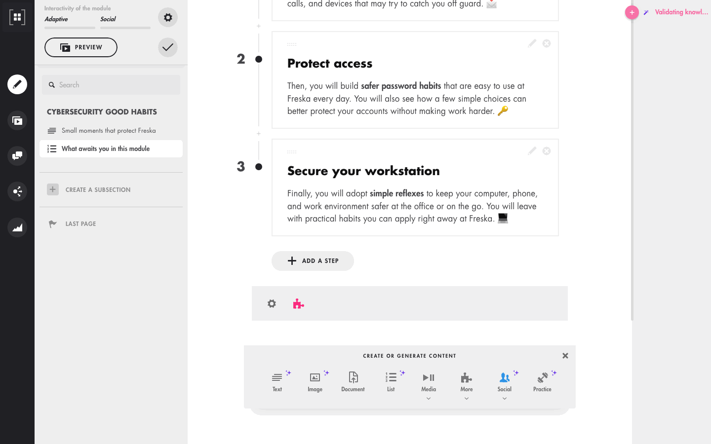 Generate a list with AI: Add, List, Create with AI, Use the training plan, choose a theme, then Generate