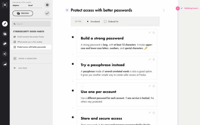 Check the save icon, then preview the course: introduction and plan generated by the AI