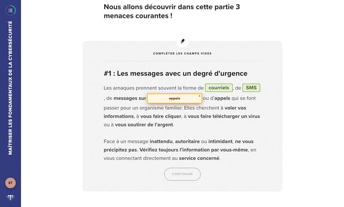 Correction du jeu d'introduction : bonnes réponses en vert, réponse incorrecte barrée en orange