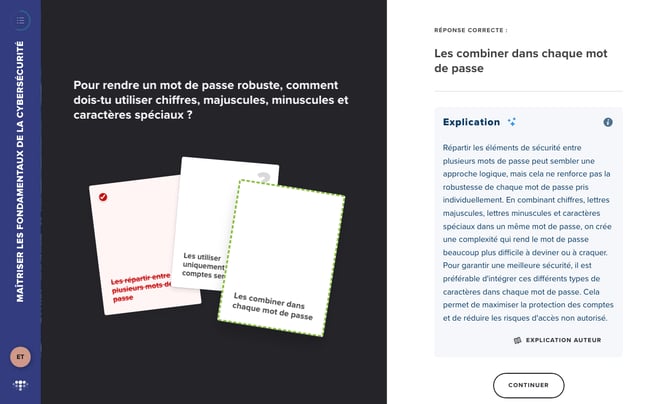 Explication affichée après la correction, avec le bouton Explication auteur