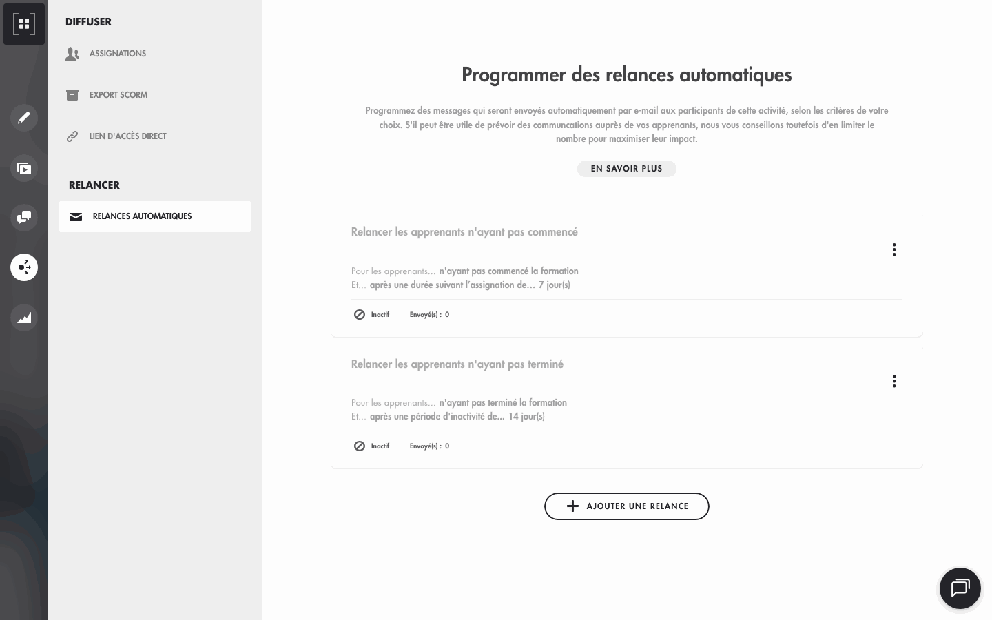 Création d'une relance : choix du ciblage puis du moment de l'envoi